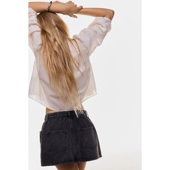 Y2K Floral Embroidered Washed Black Denim Mini Skirt Best For Sz 6 Boho Retro - Picture 5 of 9